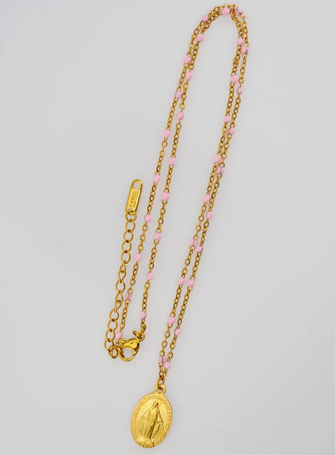 Wonderdadige Medaille met Kralen Ketting - Roze (pic 4)