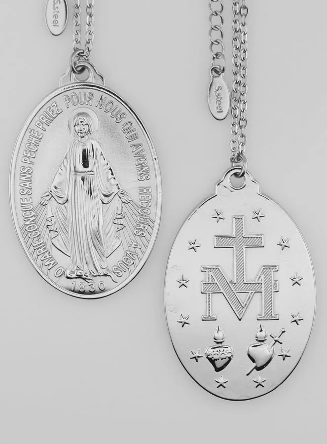 Zilverkleurige Wonderdadige Medaille met Ketting - 28mm (pic 1)