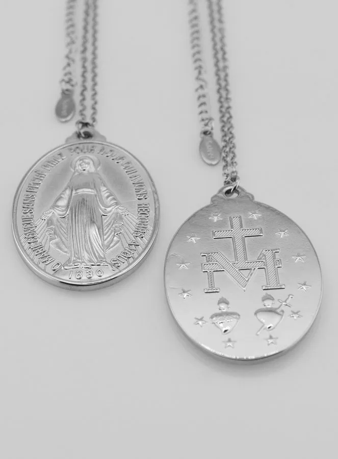 Zilverkleurige Wonderdadige Medaille met Ketting - 33mm (pic 3)