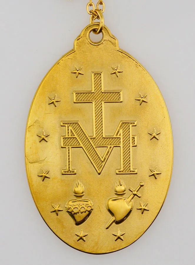 Goudkleurige Wonderdadige Medaille met Ketting - 28mm (pic 3)