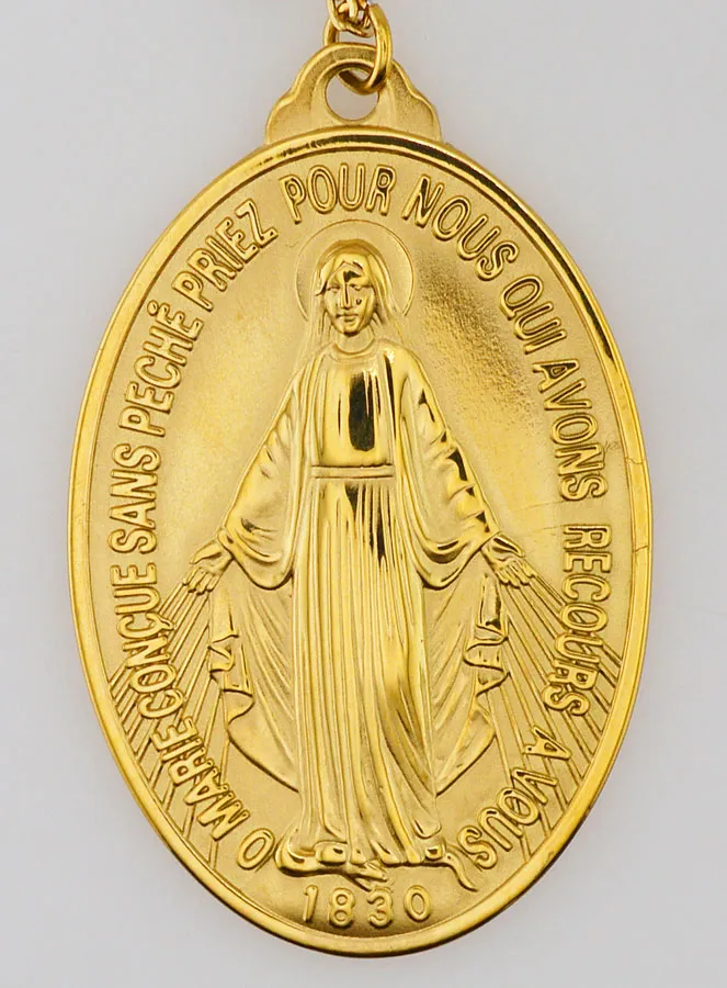 Goudkleurige Wonderdadige Medaille en Ketting - 33mm (pic 2)