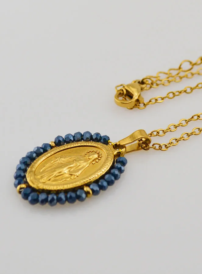 Collier Wonderdadige Medaille – Blauwe Kralen (pic 1)