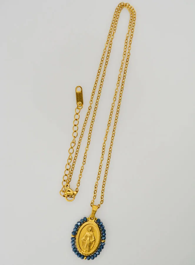 Collier Wonderdadige Medaille – Blauwe Kralen (pic 2)