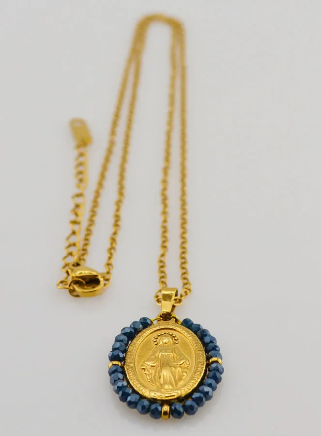 Collier Wonderdadige Medaille – Blauwe Kralen (pic 3)