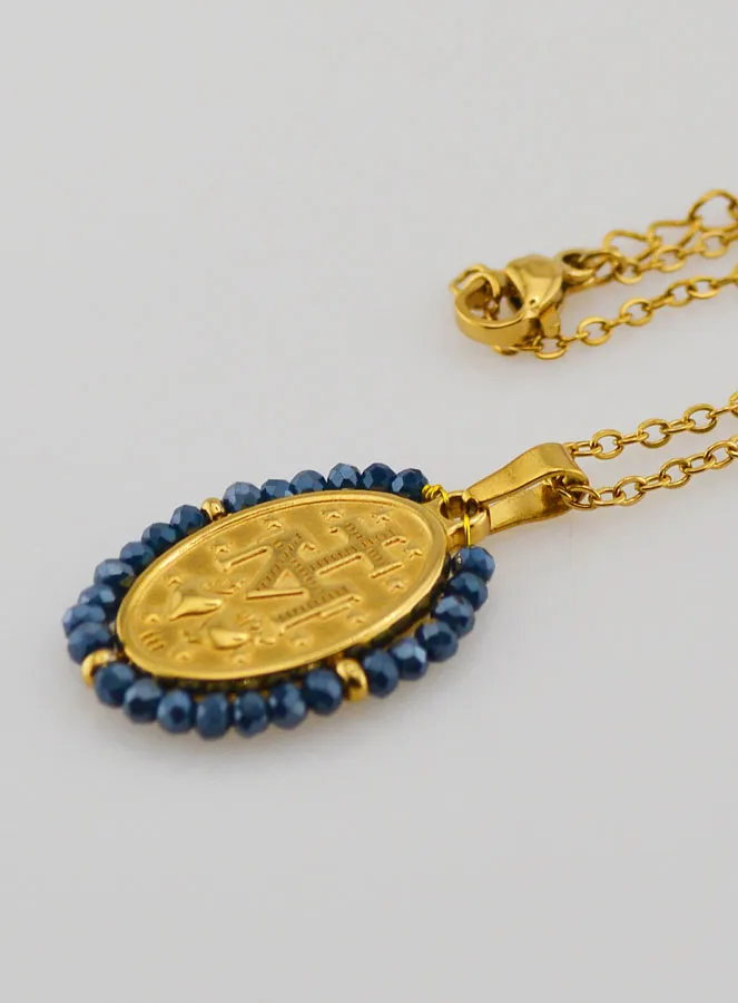 Collier Wonderdadige Medaille – Blauwe Kralen (pic 4)