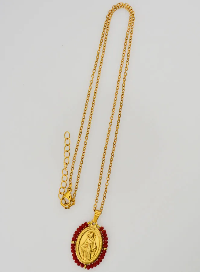 Collier Wonderdadige Medaille – Rode Kralen (pic 2)