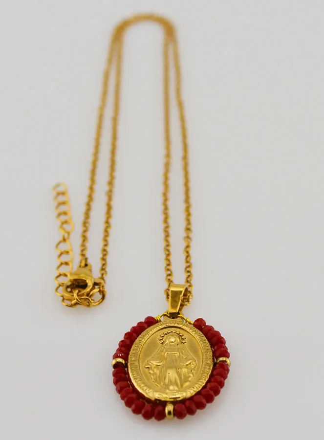 Collier Wonderdadige Medaille – Rode Kralen (pic 3)