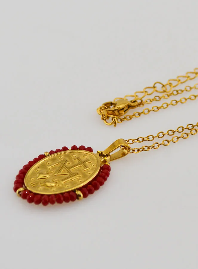 Collier Wonderdadige Medaille – Rode Kralen (pic 4)