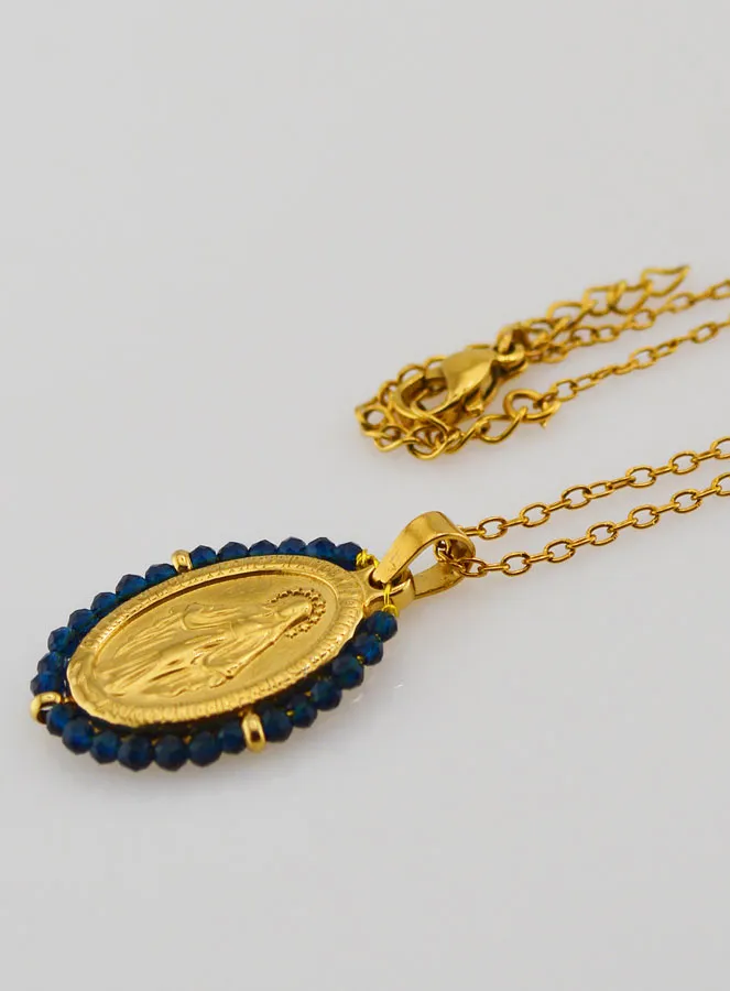 Collier Wonderdadige Medaille – Donkerblauwe Kralen (pic 1)