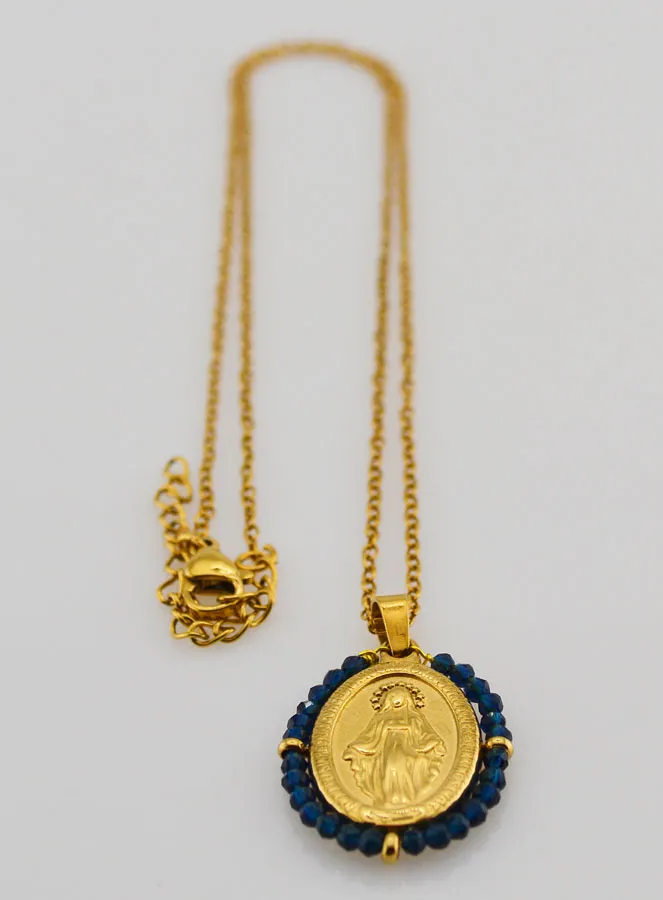 Collier Wonderdadige Medaille – Donkerblauwe Kralen (pic 3)