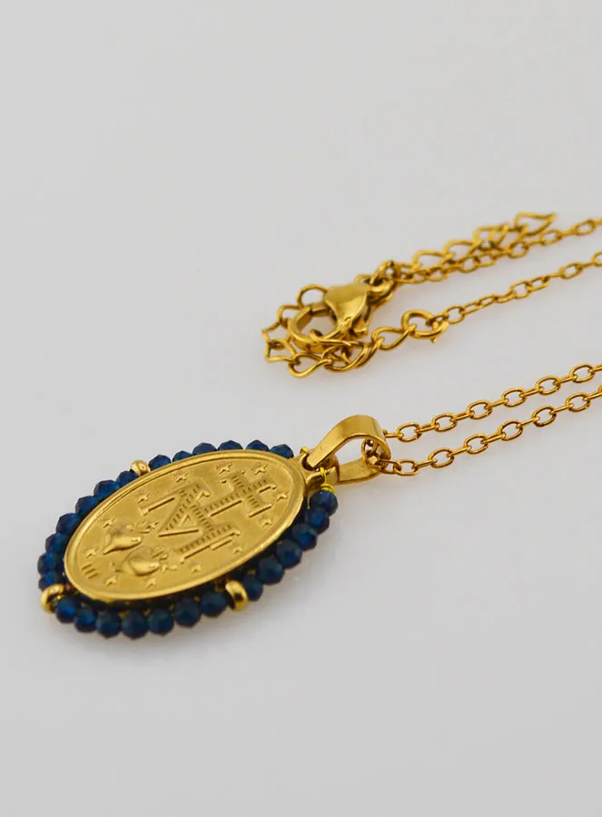 Collier Wonderdadige Medaille – Donkerblauwe Kralen (pic 4)