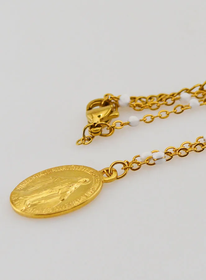 Ketting met Kralen en Wonderdadige Medaille - Wit (pic 1)
