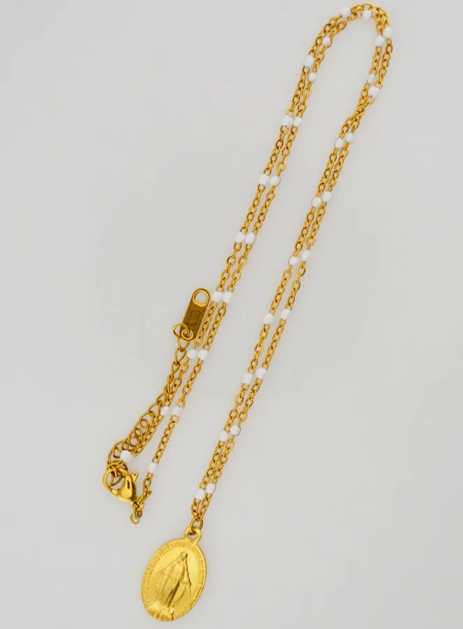 Ketting met Kralen en Wonderdadige Medaille - Wit (pic 2)