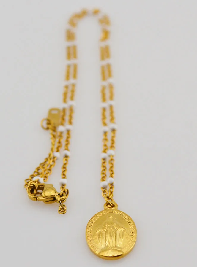 Ketting met Kralen en Wonderdadige Medaille - Wit (pic 3)