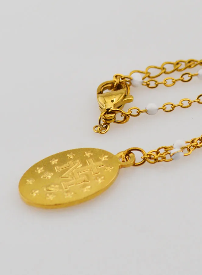 Ketting met Kralen en Wonderdadige Medaille - Wit (pic 4)