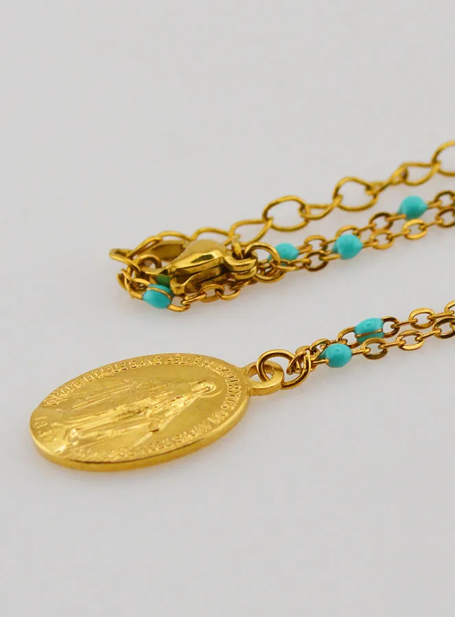 Ketting met Kralen en Wonderdadige Medaille - Turkoois (pic 1)