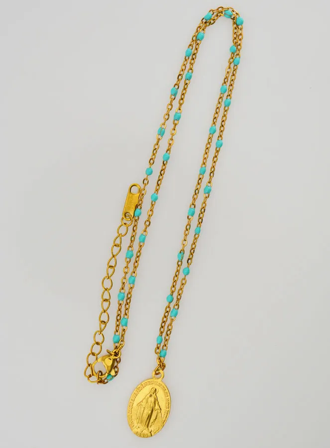 Ketting met Kralen en Wonderdadige Medaille - Turkoois (pic 2)