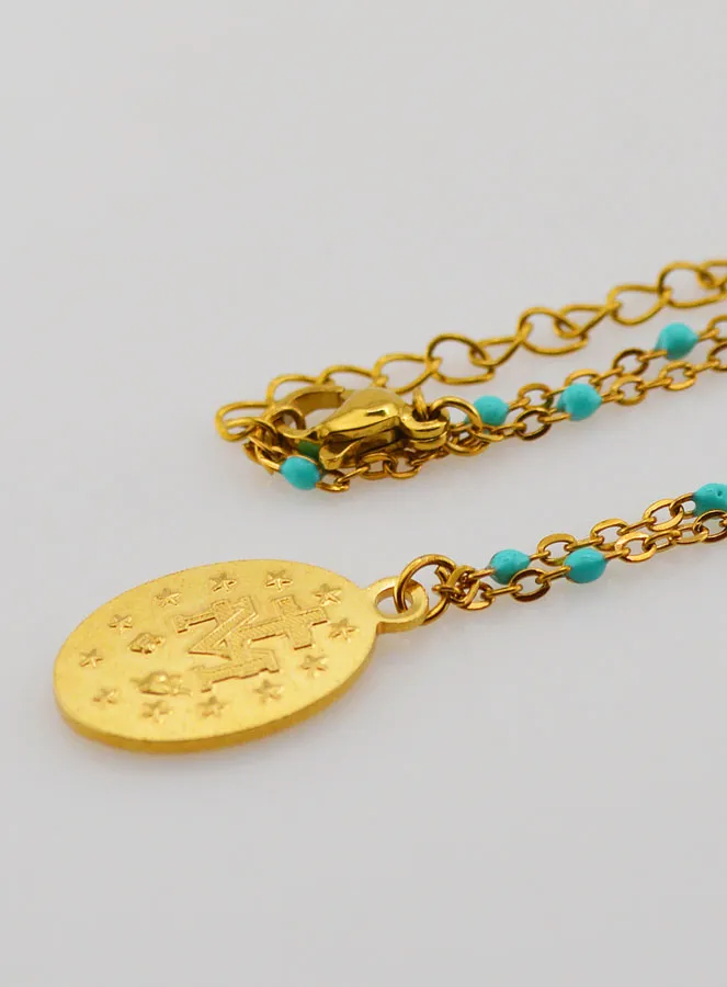 Ketting met Kralen en Wonderdadige Medaille - Turkoois (pic 4)