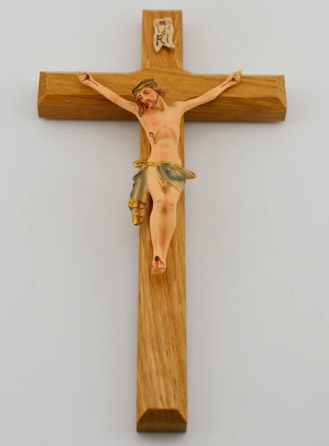 Kruisbeeld van Lindehout en Jezus met Blauwe Doek - 18cm (pic 2)