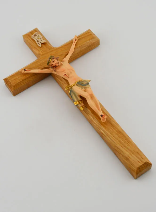 Kruisbeeld van Lindehout en Jezus met Blauwe Doek - 18cm (pic 3)