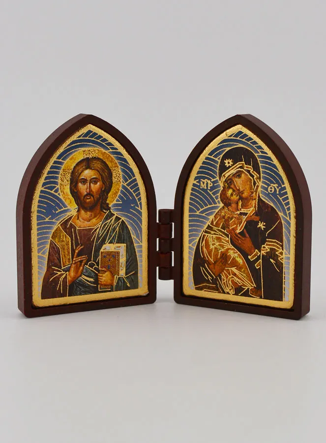 Klein Tweeluik Icoon - Christus Pantocrator en Maria van Vladimir (pic 1)