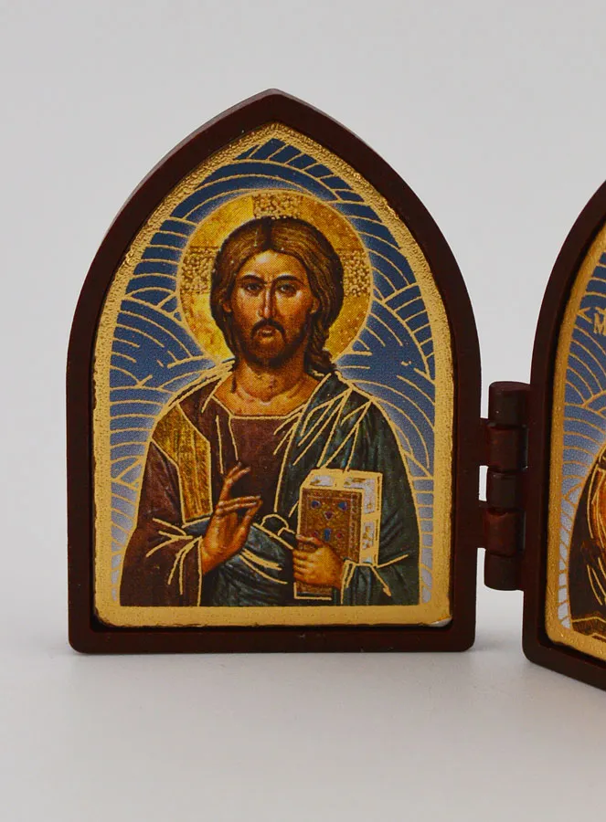 Klein Tweeluik Icoon - Christus Pantocrator en Maria van Vladimir (pic 2)