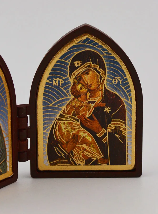 Klein Tweeluik Icoon - Christus Pantocrator en Maria van Vladimir (pic 3)