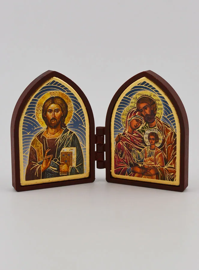 Mini Tweeluik Icoon - Christus Pantocrator en de Heilige Familie (pic 1)