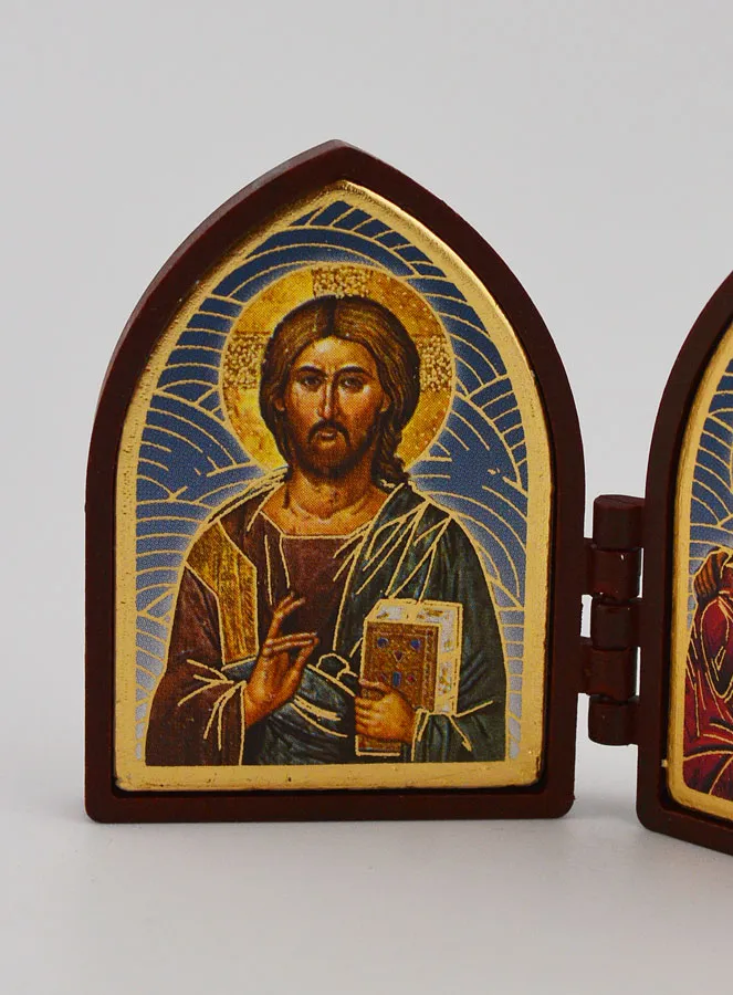 Mini Tweeluik Icoon - Christus Pantocrator en de Heilige Familie (pic 2)