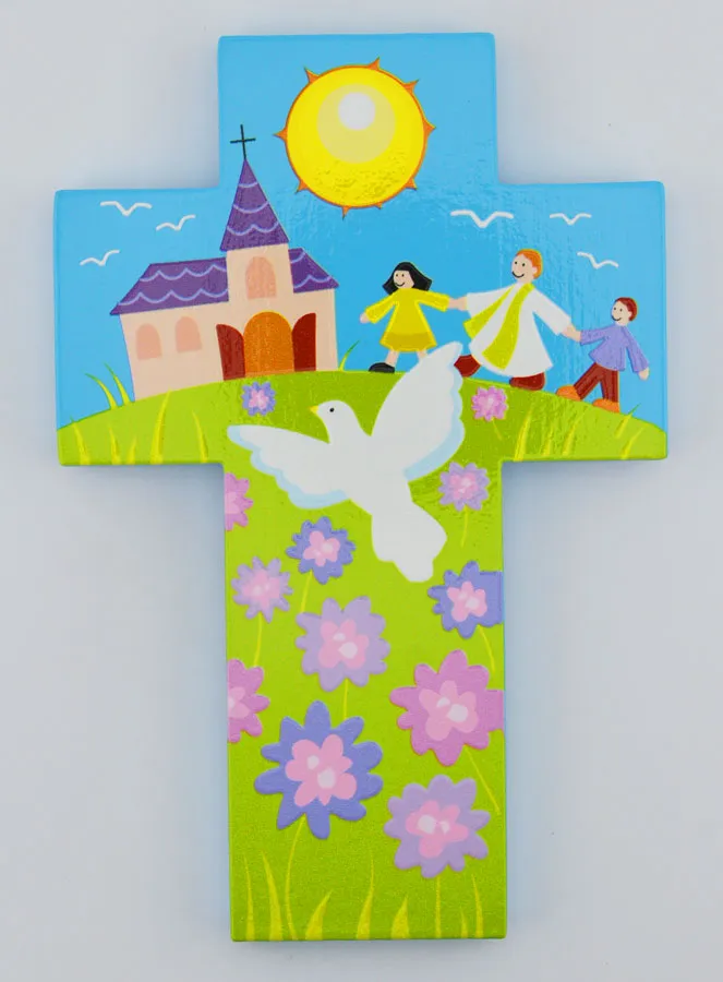 Houten Kruis Kind - Priester en Duif (pic 1)
