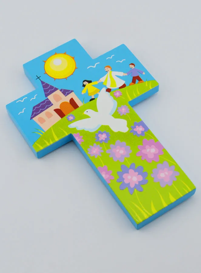 Houten Kruis Kind - Priester en Duif (pic 3)