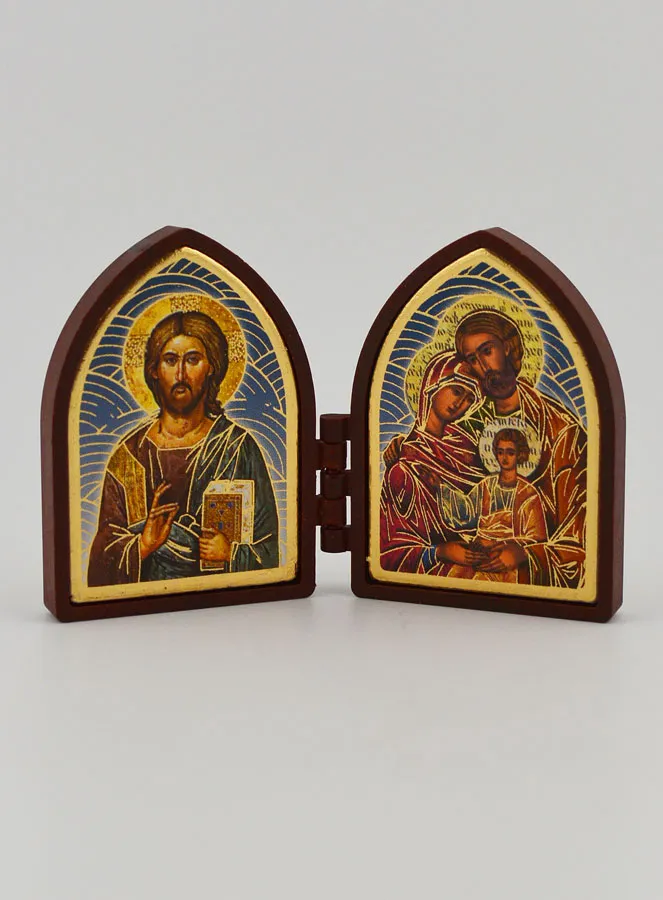 Klein Tweeluik Icoon - Christus Pantocrator en de Heilige Familie (pic 1)