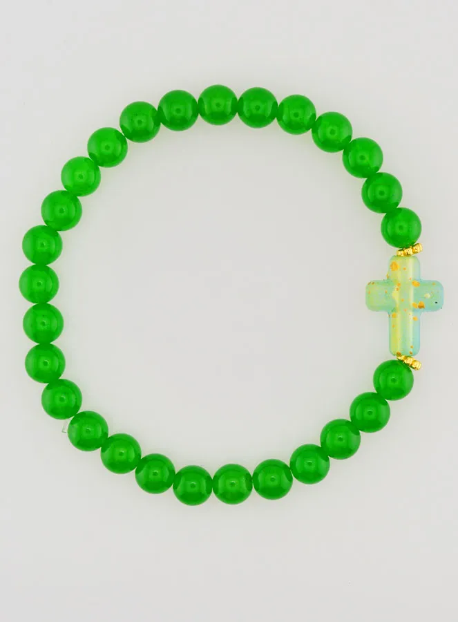 Religieuze armband met Kruis en Groene Jade (pic 1)