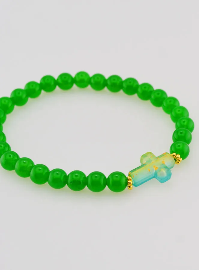 Religieuze armband met Kruis en Groene Jade (pic 3)