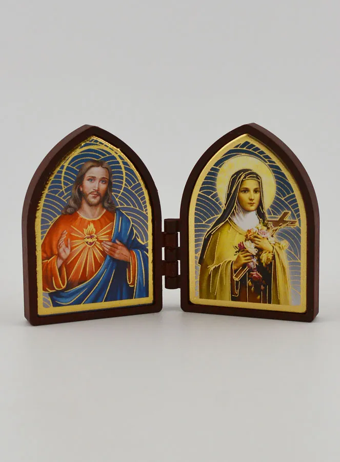 Mini Tweeluik Icoon - Heilig Hart van Jezus en Heilige Theresia (pic 1)