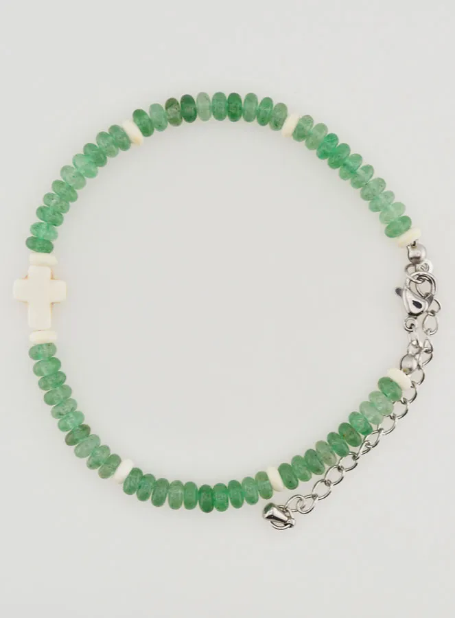 Armband met Kruis en Groene Stenen (pic 1)