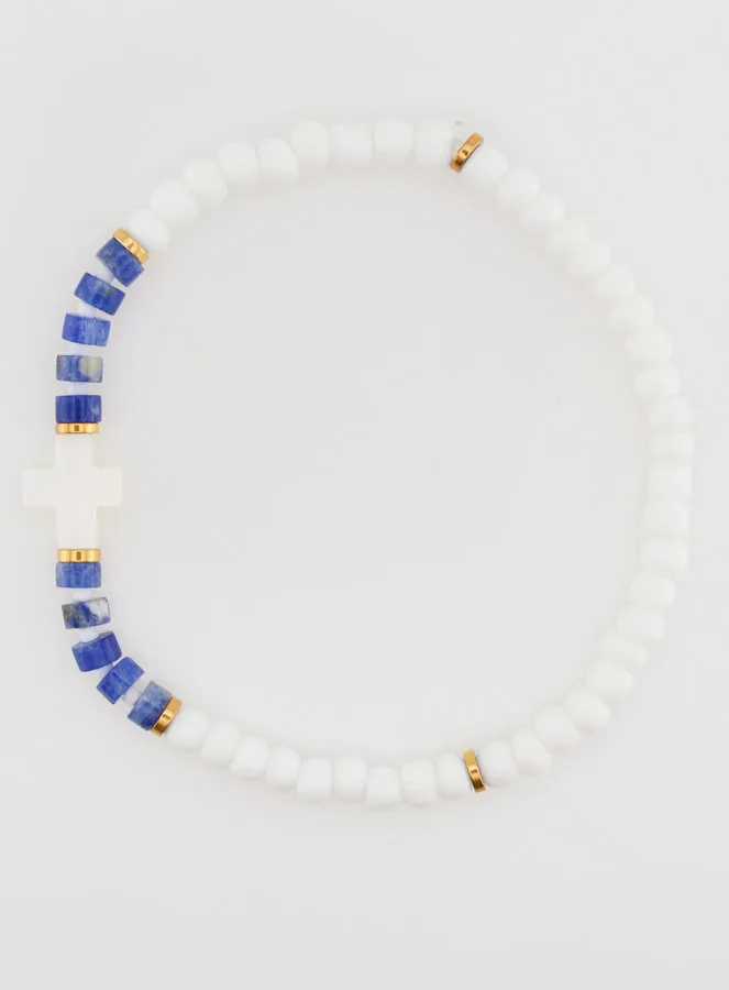Religieuze Armband van Steen en Parelmoer - Blauw (pic 1)