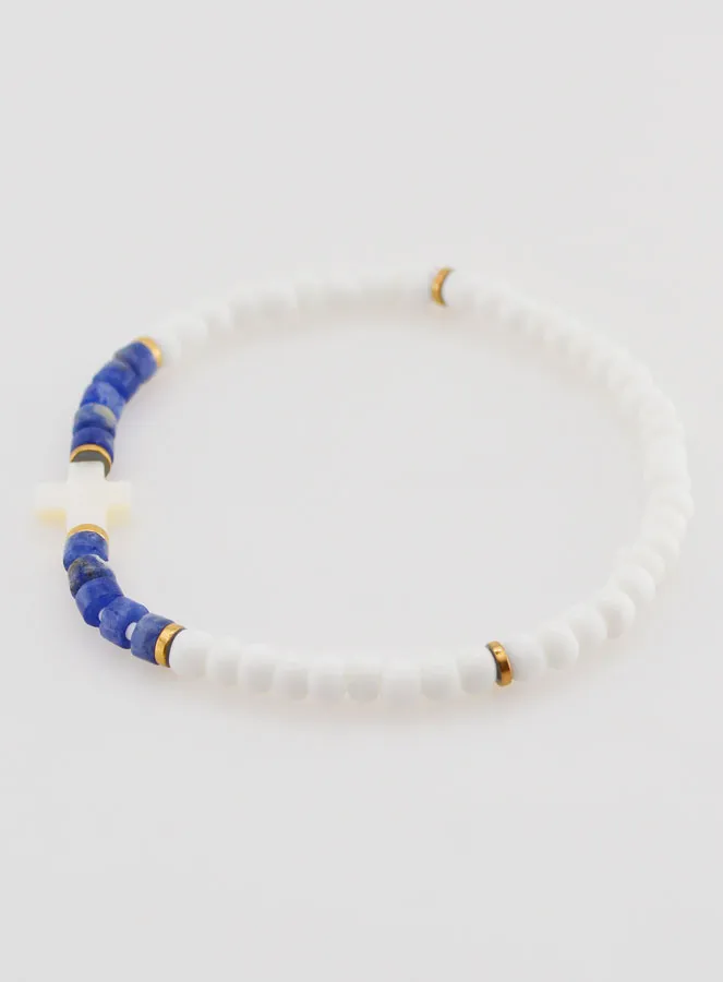 Religieuze Armband van Steen en Parelmoer - Blauw (pic 2)