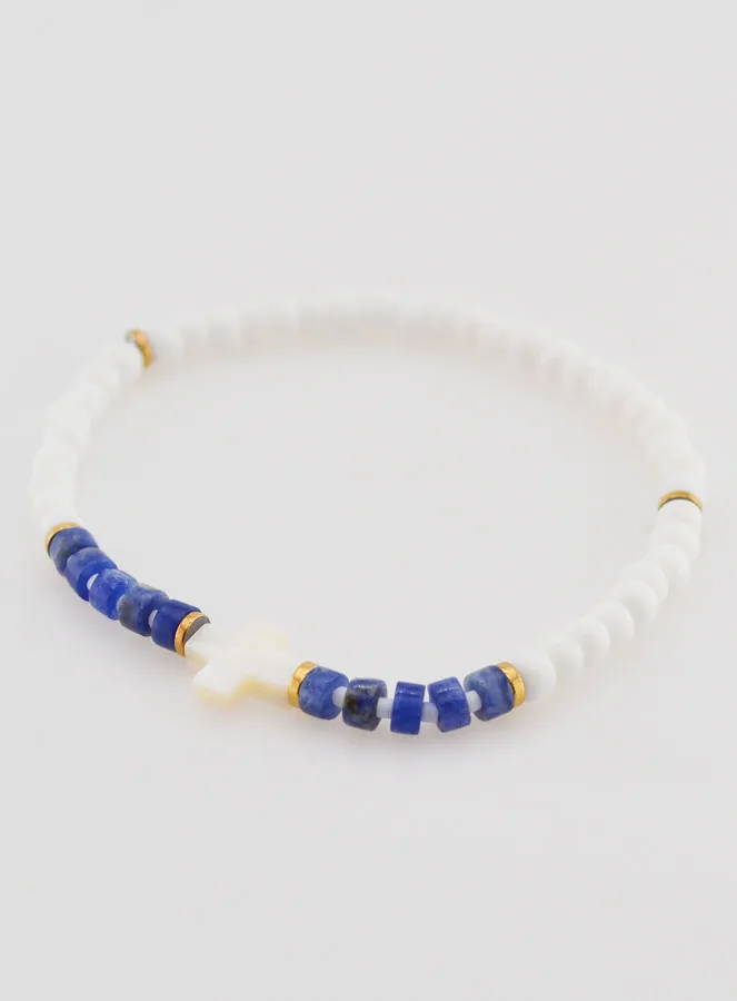 Religieuze Armband van Steen en Parelmoer - Blauw (pic 3)
