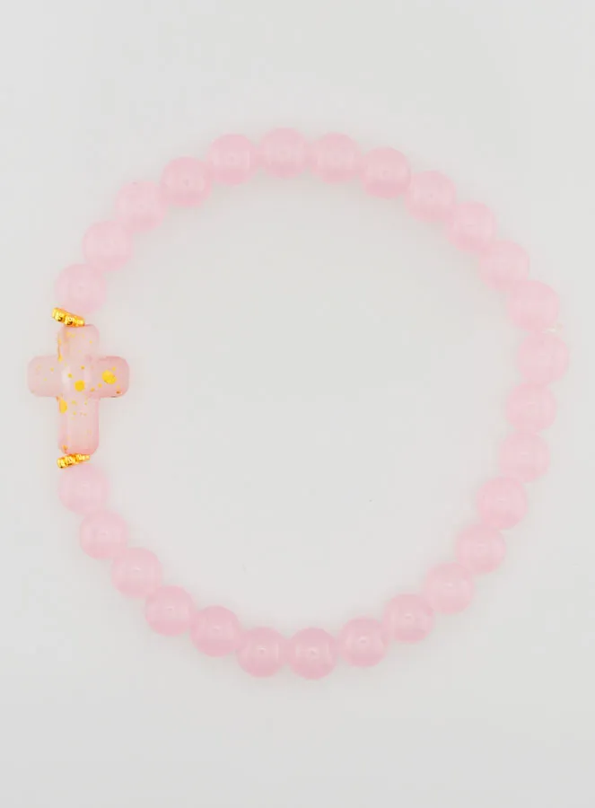 Religieuze Armband met Kruis en Roze Jade (pic 1)