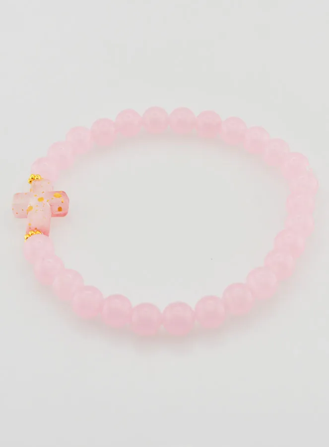 Religieuze Armband met Kruis en Roze Jade (pic 2)