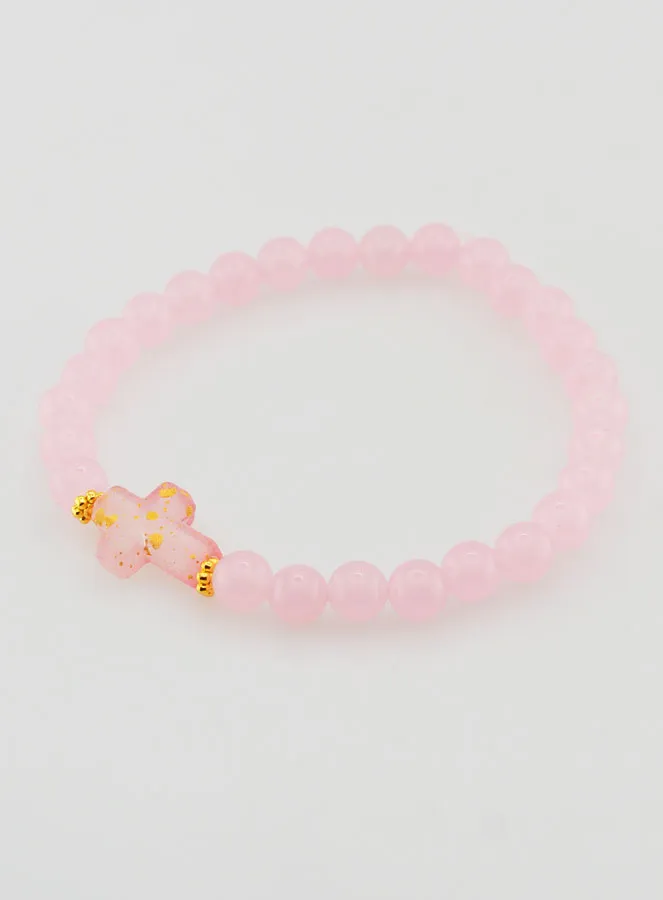 Religieuze Armband met Kruis en Roze Jade (pic 3)