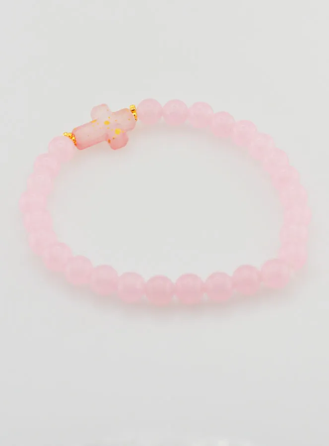 Religieuze Armband met Kruis en Roze Jade (pic 4)
