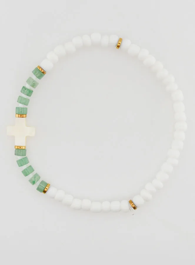 Religieuze Armband van Steen en Parelmoer - Groen (pic 1)