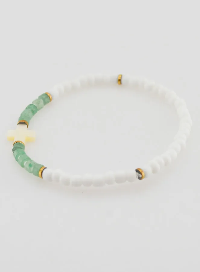Religieuze Armband van Steen en Parelmoer - Groen (pic 2)