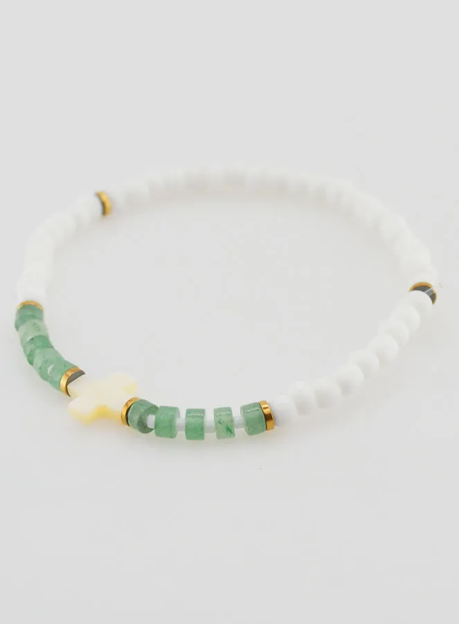 Religieuze Armband van Steen en Parelmoer - Groen (pic 3)