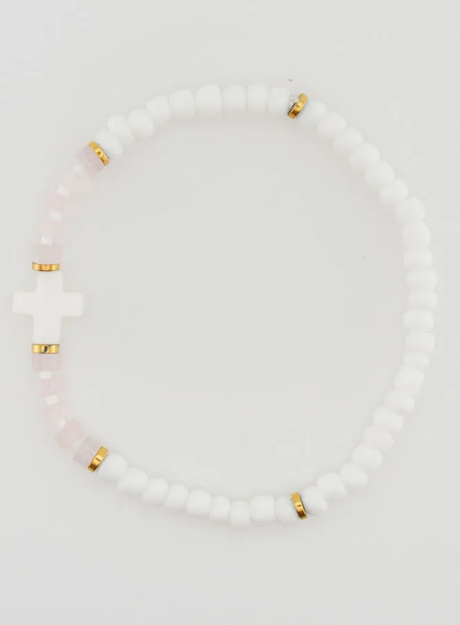 Religieuze Armband van Steen en Parelmoer - Licht Roze (pic 1)