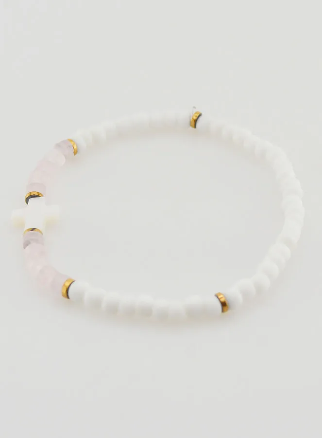 Religieuze Armband van Steen en Parelmoer - Licht Roze (pic 2)