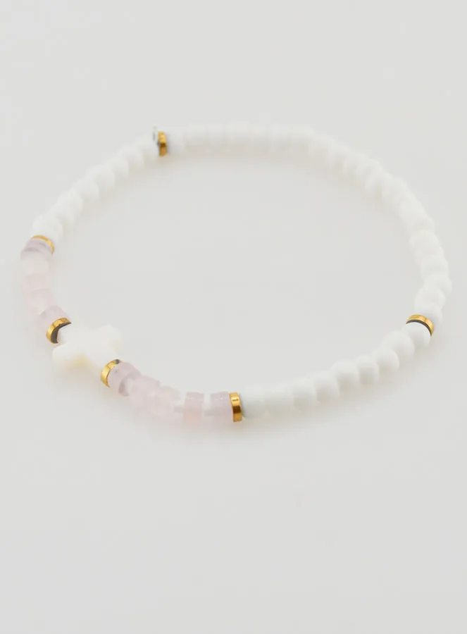 Religieuze Armband van Steen en Parelmoer - Licht Roze (pic 3)