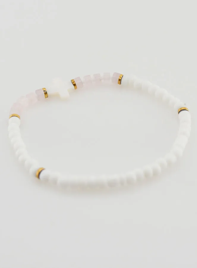Religieuze Armband van Steen en Parelmoer - Licht Roze (pic 4)
